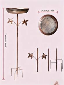 Vintage Copper & Iron Bird Bath & Feeder 2-In-1, Rust-Resistant Garden Decor With Non-Slip Stake - QS121 - View 4