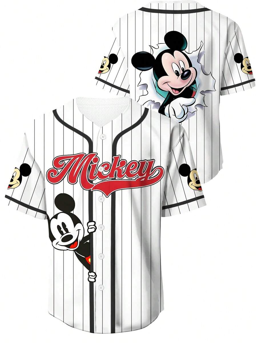 Mickey Mouse Baseball Jersey Disney Baseball Jersey Mickey Mouse Design Summer Casual Wear - Multicolor - View 1