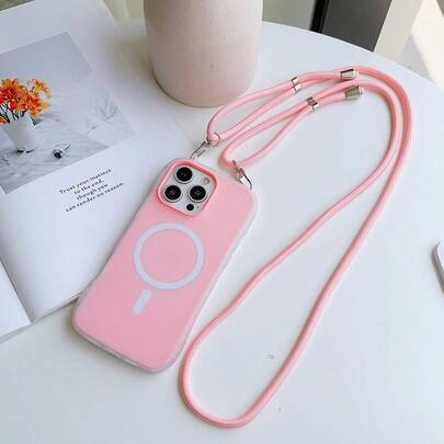 Funda de teléfono magnética de gelatina con orejas de gato lindas y correa para el hombro, compatible con iPhone 17 Pro Max/17 Pro/17/16/16 Pro/16 Pro Max/16 Plus/15/15 Pro/15 Pro Max/15 Plus/14/14 Pro/14 Pro Max/14 Plus/13/13 Pro/13 Pro Max/12/12 Pro/12 Pro Max/11/11 Pro Max, adecuada como regalo de cumpleaños y festivo para novia y familia, funda de teléfono magnética de color caramelo con correa larga