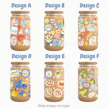 1/2/4pcs Coastal Nautical Style Summer Mediterranean UV DTF Cup Stickers, Suitable For 16oz Cups, Sardine Canned Fish Lemon Bow Italian Afternoon Tea UV DTF UVDTF Stickers, Suitable For Water Bottles, Tumblers, Mugs, Bookmarks, Laptops, Phone Cases, Holiday Gift For Girlfriend - Multicolor - View 3