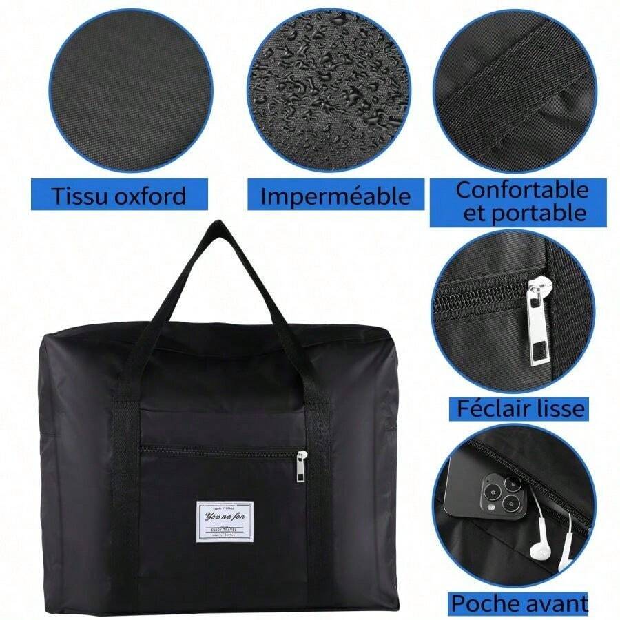 Borsa portaoggetti nera, pieghevole, portatile, leggera, per viaggio, sport, campeggio, escursionismo (lettere casuali sulla borsa) - nero - Visualizzare 1