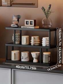 1pc Modern Black 3-Tier Storage Shelf, Multi-Layer Shelf - Freestanding Multi-Tier Storage Rack, Black Frame, Suitable For Kitchen, Bathroom, Bedroom - Space-Saving Home Decor Storage Shelf, Minimalist Design, Durable And Easy To Clean, Multifunctional Compact Storage Solution Combining Aesthetics And Practicality. Perfect For Displaying Books, Cups And Small Items. - Black - View 10