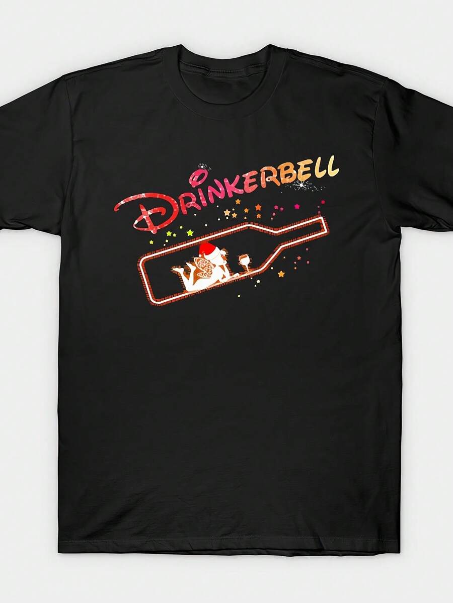 2026 Drinkerbell T-Shirt für Herren, klassisches schwarzes Rundhals-Design, erhältlich in den Größen S, M, L, XL, 2XL und 3XL - Schwarz - Übersicht 1