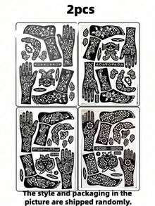 8pcs Reusable Henna Tattoo Stencils, Suitable For Hand And Body Painting, Floral Pattern, Temporary Tattoo Stencils, Sleeve Tattoo, Wedding Bridal Makeup - Multicolor - View 11