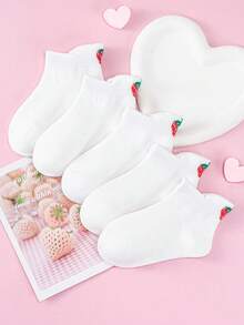 5/10 Pack, Cute White Ankle Socks For Toddlers Kids Strawberry Socks - Multicolor - View 7