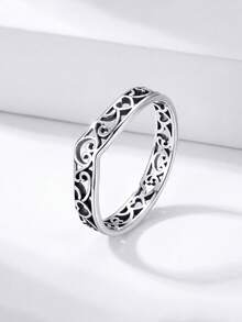 1pc Hollow Heart Ring, Multiple Sizes Available, Suitable For Women, Ideal Choice For Date Gift Or Exquisite Jewelry - Silver - View 2