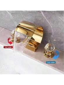 Washbasin, Bathroom Faucet, Waterfall Washbasin, Brass Worktop, Double Crystal Handle, Hot And Cold Water Mixer Tap (Gold) - All-copper Three-hole Basin Faucet - View 4