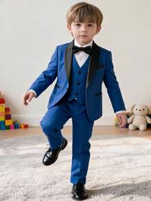 5-Piece Boys Suit Set, Shawl Collar, Infant Formal Wear, Pageboy Outfit, Wedding Suit Jacket, Vest, Pants, Shirt, Tie, Royal Blue, Size 3-16 Years - Royal Blue - View 5