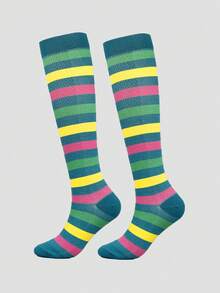 5/1 Pairs Unisex Multi-Color Striped Professional Sports Compression Socks Suitable For Running, Cycling, Hiking, And Long Standing - Multicolor - View 14