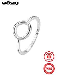 WOSTU 低過敏 925 純銀雙圓細戒圈戒指，極簡幾何可疊戴戒指，適合日常、派對、生日禮物，女性適用 - 銀色 - 查看 1