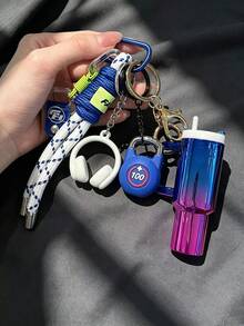 [Original Handmade] High-Value Mini Water Bottle Keychain, Woven Rope Keychain/Wrist Accessory, 3D Earphone Accessory, Car Key Anti-Loss Chain, Exquisite Girls Earphone Decoration, Women's Summer Charming Bag Charm, Beach Vacation Essential, Laptop Bag Accessory, Lunch Bag Accessory - Multicolor - View 8