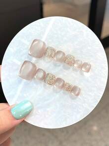 12片Y2K手工穿戴式腳趾甲片，白色水鑽法式鑲嵌金屬質感，Chiblati風格，可拆卸，適合女性與女孩日常、派對與聚會場合佩戴的手工穿戴甲 - 白色 - 查看 5