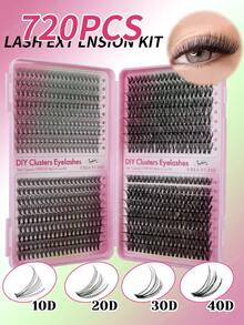 DIY Set Of 640 Individual Eyelash Clusters – High-Capacity, Extra-Long Style With Mixed Lash Types. Features 8 Density Options: 10D, 20D, 30D, 40D, 50D, 60D, 80D, And 100D. Suitable For Home Use, Music Festivals, And Everyday Wear. Comes In A Portabl - D - View 15