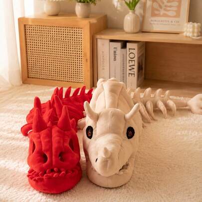 1pc Soft Cute Evil Dragon Skeleton Head Cover Plush Doll Funny Dinosaur Skeleton Head Cover Realistic Dinosaur Bone Skeleton Model Head Cover Hat Mask Cosplay Costume Prop Children Adult Hat Head Cover Doll Halloween Gift Christmas Gift
