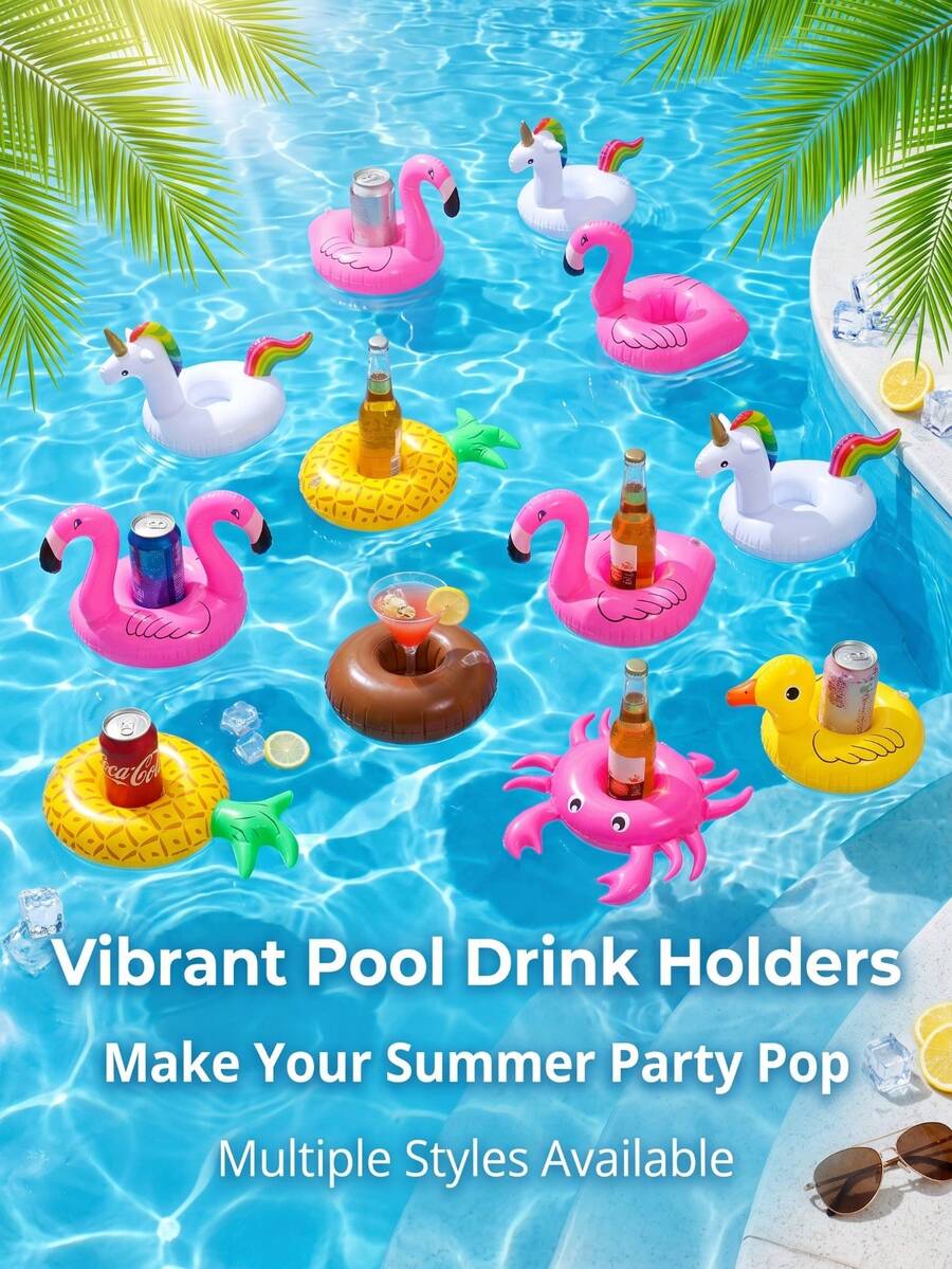2 Packs Inflatable Floating Drink Holders, Cute Pool Cup Floats For Cans, Bottles, And Cups, Summer Water Party Accessories For The Pool, Beach, Bathtub, Lake, And Outdoor Fun - Multicolor - View 1