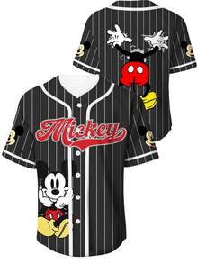 Mickey Mouse Baseball Jersey Disney Baseball Jersey Mickey Mouse Design For Casual Wear Summer - Multicolor - View 1