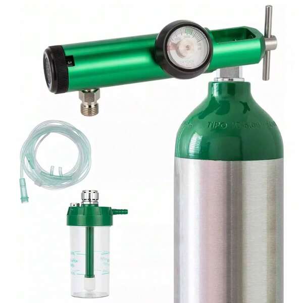 Regulador de Presión de Oxígeno Resistente, Con Manómetro y Humidificador, Construcción Duradera para Uso Frecuente, Kit Completo para Tanques de Oxígeno