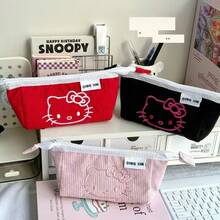 SANRIO 燈芯絨化妝包 大容量可愛卡通刺繡收納包 粉色甜美風 便攜式 唇膏筆收納盒 耐用拉鍊設計 拉鍊筆袋/筆筒 文具收納袋 可收納唇膏、眉筆等小物品 - 彩色 - 查看 3
