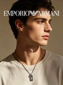 Armani 男士項鍊，鷹標誌雙狗牌設計，不鏽鋼小眾奢華禮物送男友，百搭層疊可調節男士飾品 - 銀色 - 查看 3