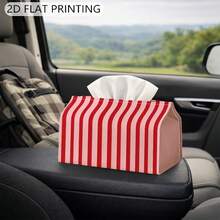 1pc Pink Vertical Striped Print Fabric Tissue Box, Rectangular Desktop Tissue Holder, Living Room Bedroom Office Desk RV Car Universal Storage Box, Hotel Vanity Decor Ornament, Holiday Gift Highly Attractive Home Soft Decor Tissue Storage Box - Multicolor - View 3