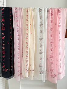1pc Fresh Girly Style Solid Color Chiffon Embroidered Scarf, Niche Rose Embroidery Long Scarf, Multi-Functional Decorative Headscarf - Multicolor - View 1
