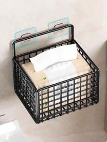 Drill-Free Iron Bathroom Storage Rack, Wall-Mounted Storage Basket, Multi-Functional Storage Shelf For Bathroom And Kitchen, Black Mesh Drill-Free, Black Mesh Drill-Free - A - View 4