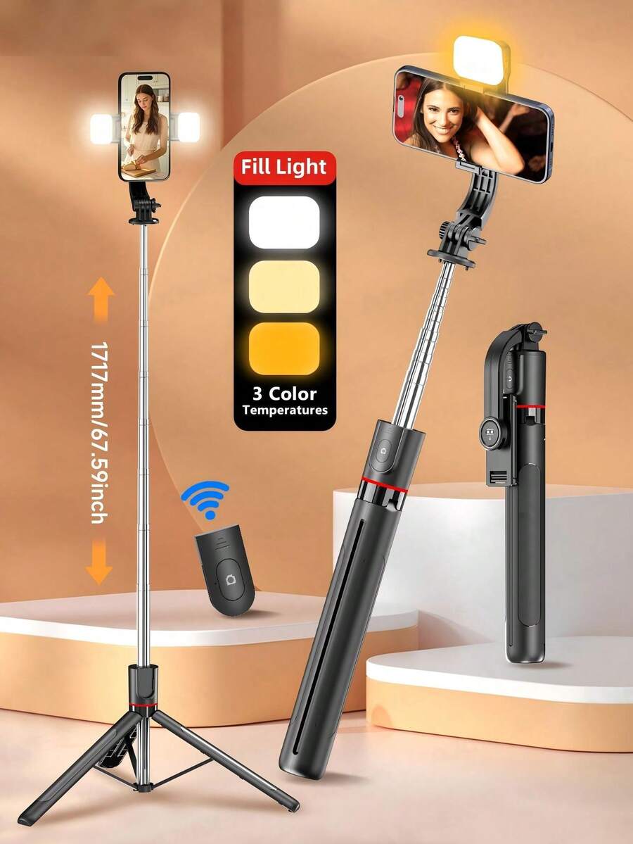 KEELEAD 67-Inch Phone Selfie Stick Tripod With Detachable Remote Control, Extendable Selfie Stick Tripod, Suitable For Outdoor Travel Beauty Photography Live Streaming And Other Scenarios, Compatible With New IOS And Android Devices Of Various Brands.