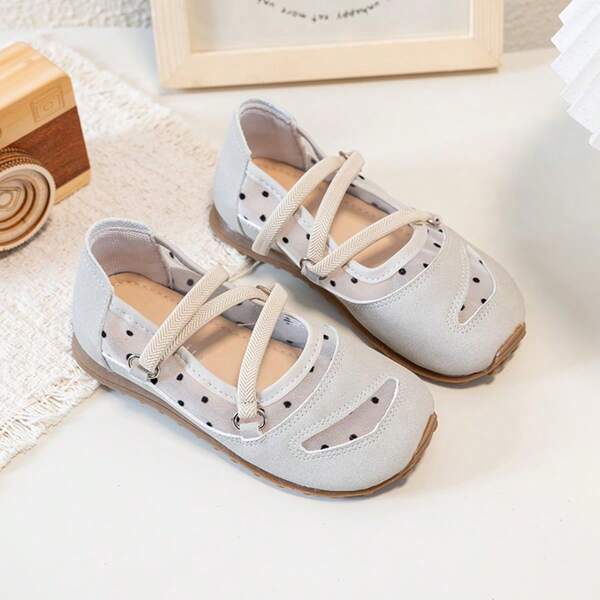 Sepatu Mary Jane Jala Polkadot untuk Anak Perempuan, Sepatu Putri Musim Panas dengan Sol Lembut dan Bernapas, Sepatu Serbaguna Anti Selip untuk Anak-Anak