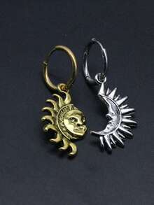 2pcs/Set Kalung Liontin Matahari & Bulan Pasangan Vintage, Perhiasan Gaya Punk Hip-Hop Gothic, Hadiah untuk Pria & Wanita - MultiWarna - View 8