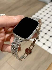 MAPUCE 1件裝高級Y型水鑽金屬錶帶，相容於Apple Watch 38/40/41/42/44/45/46/49mm，適用於Apple Watch Series Ultra/SE/11/10/9/8/7/6/5/4/3/2/1，長度可調，操作簡單方便，時尚小配件女款錶帶（僅含錶帶，不含手錶） - 銀色 - 查看 2