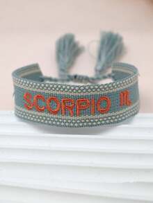 1pc Fashionable Zodiac Handmade Woven Tassel Bracelet With Embroidered Letter For Men And Women - Multicolor - View 23