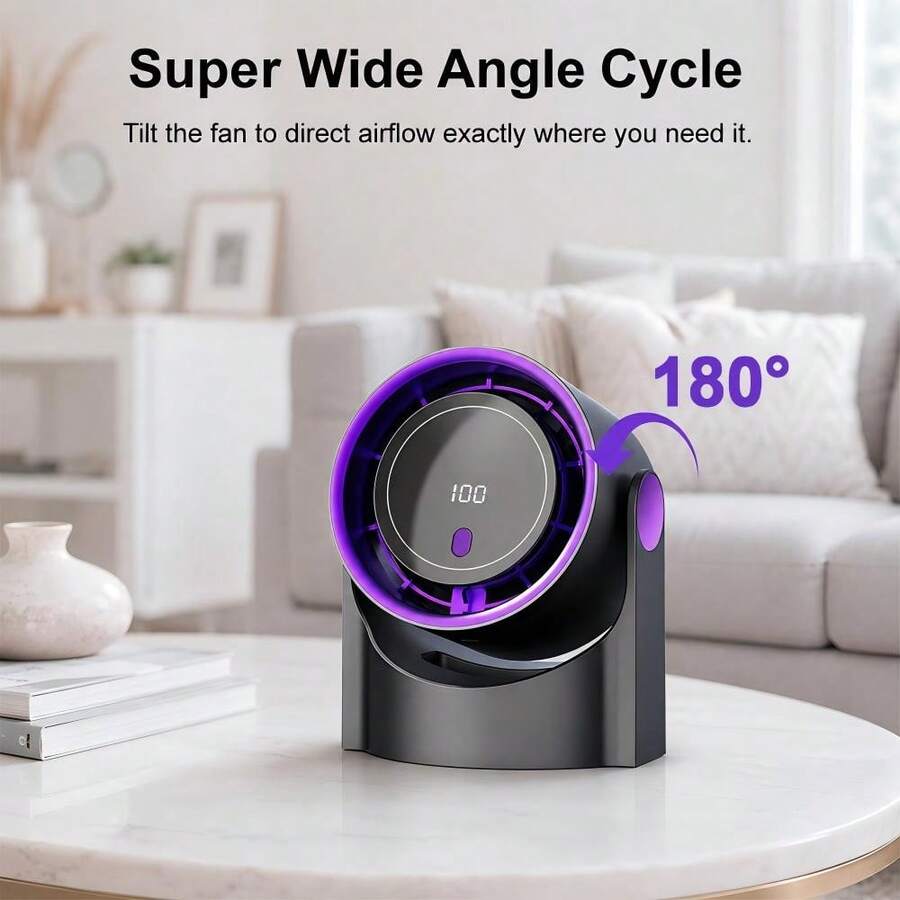 5-Speed 0-100 Adjustable Wall-Mounted & Desktop 2-In-1 Electric Fan, 1200mAh Portable Quiet Design, Digital Display Rechargeable USB Fan, 180° Rotating Head, Portable Small Fan Suitable For Office, Bedroom, Home, Kitchen, Travel, Camping