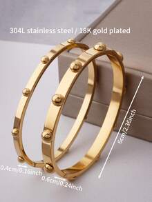 1pc Minimalist 18K Gold Plated Stainless Steel Bracelet With Semi-Circular Decor, Unisex Jewelry Accessory Suitable For Daily And Holiday Wear - Hemispherical Decoration - View 4