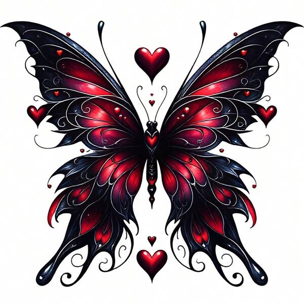 1/2/3PCS Dark Gothic Style Red & Black Butterfly Heat Transfer, Heart Decorated Butterfly Pattern Heat Transfer, Vinyl Print, Heat Transfer Sticker, Iron-On Transfer Sticker - Suitable For Pillows, DIY, Backpacks, T-Shirts, Canvas Bags, Sweatshirts, Jeans, T-Shirts, Clothing, Sewing Supplies