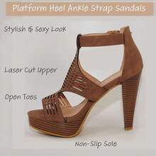 Western Bootie Stacked Heel Open Toe Cutout Shoes - Brown Nb - View 7