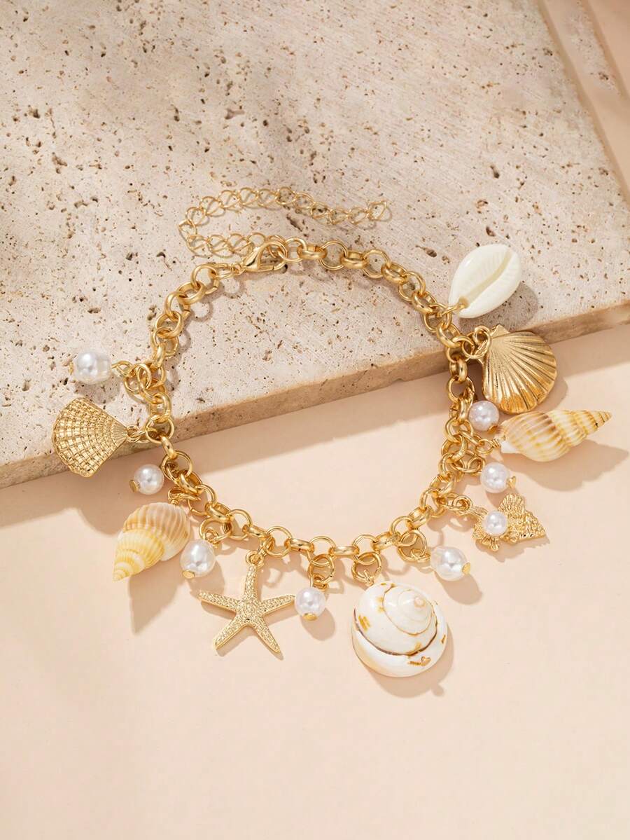 Ein einfaches und modisches Perlen-Muschel-Anhänger-Armband mit europäischem und amerikanischem Meeresstil-Muschelmuster - Stil 1 - Übersicht 1
