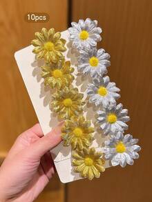 10pcs Silver Yellow Flower Hair Clips Pastoral Style Hair Accessories - Multicolor - View 2