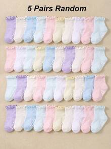 20/10/5 Pairs Random Colors Baby Girl Socks, Soft Comfortble Anti-Slip Socks, Multi-Colors Random Colors Socks - Multicolor - View 5