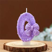 1 pièce Bougie chiffre, Bougie d'anniversaire avec nœud papillon, Décoration de fête à paillettes violettes, Convient pour les fêtes d'anniversaire, les fêtes de vacances, les fêtes à thème et diverses autres occasions - violet pur - Voir 2