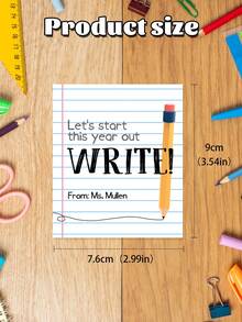 15pcs Custom Text Teacher Back To School Pencil Gift Tags, Personalized "Let's Start This Year Out WRITE!" Printable Tags, Cute Notebook Paper Design Tags For Classroom Gifts - Multicolor - View 6