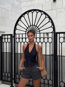 New Autumn Women's Polka Dot Print Shorts Casual Elegant Commuter Style Shorts Summer Black - Black - View 2