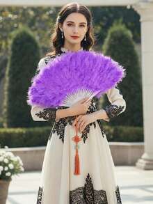 Feather Fan, Fashionable Summer Feather Hand Fan, Wedding Party Decoration, Bridal Party, Bridal Gift, Photography Prop, Foldable Hand Fan, Suitable For Costume, Dance, Tea Party, Wedding Decoration, Gift, Spring Gift, Chinese Style Feather Fan, Summer Gift, Summer Essential, Summer Portable, Graduation Gift, Congratulations On Graduation - A - View 10
