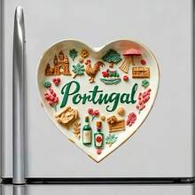 Portugal Heart-Shaped Keepsake Rooster Olive Branch And Port Wine Magnet Where Every Sip Tastes Like Saudade For All Metal Surfaces Throughout The Home - A - View 2
