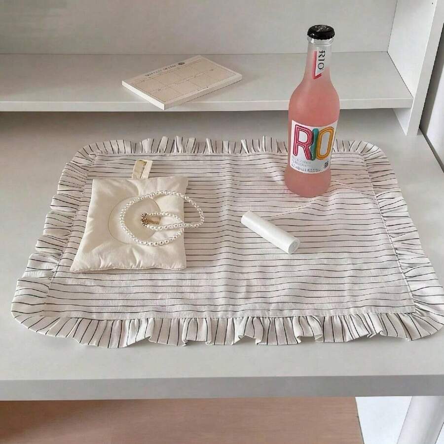 1/2/6pcs Korean Ins Style Black White Blue White Striped Floral Lace Placemats, Multifunctional Dust Cover Cloth Suitable For Valentine's Day, Wedding, Daily Use - Multicolor - View 1