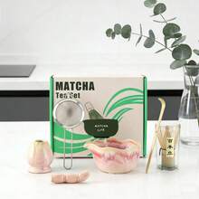 New Japanese-Style 6-Piece Matcha Set Featuring A Pink Cherry Blossom Design And A Pouring-Spout Bowl. - Multicolor - View 7