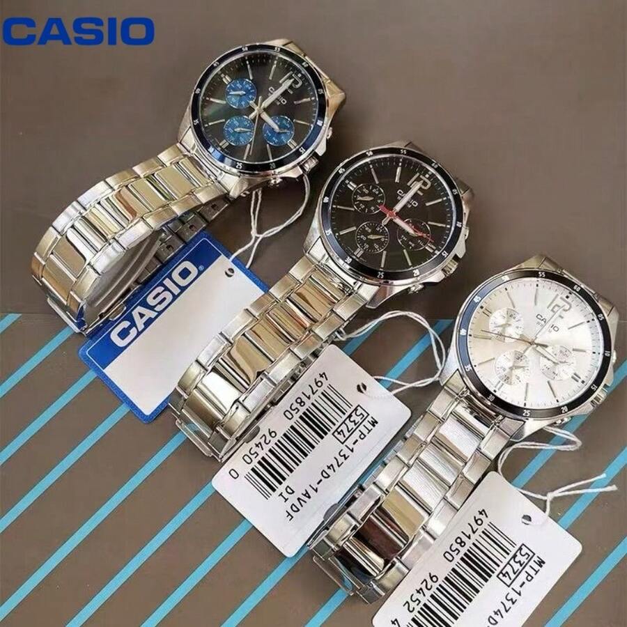 Casio 男士三眼商務手錶,防水不鏽鋼石英腕錶,多色百搭通勤錶 - 均碼 - 查看 1