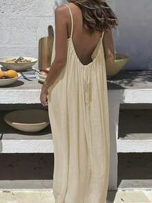 Women's 2026 Strappy Dress, Backless, Loose Fit, For Home Use. - 杏色 - 查看 2