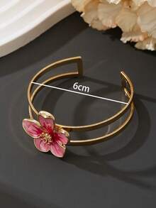 1pc Elegant Luxury Gentle Romantic Handmade Oil Drip Gradient Tie Dye Pink Flower Women's Bracelet, Romantic Wedding Gift Suitable For Daily/Date/Engagement Wear, Exquisite Women's Jewelry Couple Gift - Pink - View 5