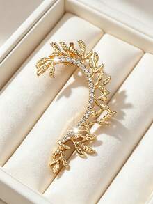 1pc Sweet Elegant Rhinestone Leaf Ear Hook Earrings For Women, Holiday Birthday Date Party Vacation Shopping Daily Commute Accessory - Leaves - View 5