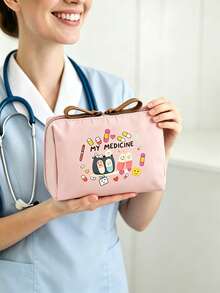 1pc Portable Pill Bag, Compact Pill Box And First Aid Kit, Pill Pattern Themed Makeup Bag, Convenient For Travel, Suitable For Daily/Outdoor/Travel Medication, Essential For Health-Conscious And Frequent Travelers, Must-Have Medical Accessory, Cute Cartoon Pill Bag, Multifunctional Fabric Pill Pouch, Portable Medical First Aid Kit - Multicolor - View 2